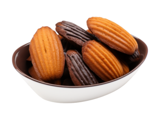 Chocolate-Dipped Madeleines isolated on transparent png background. Generative ai