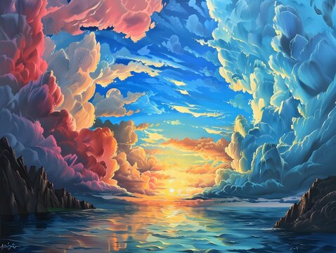 Serene sky, oil painting beauty