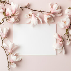 Fototapeta na wymiar Spring cherry or apple branch mockup with paper