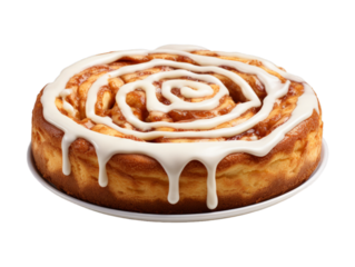 Cinnamon Roll Cheesecake isolated on transparent png background. Generative ai