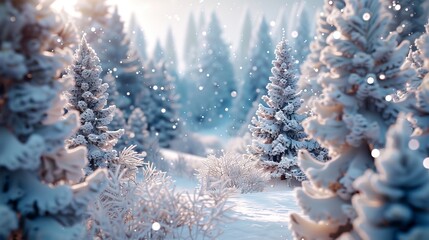 Fototapeta na wymiar Christmas holiday background. Abstract winter forest. 3D rendering.