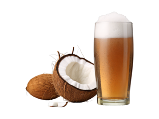Coconut Beer isolated on transparent png background. Generative ai