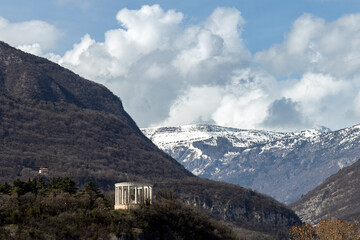Mausoleum of Cesare Battisti on the top of Doss Trento hill in Trento, Trentino-Alto Adige, Italy;...