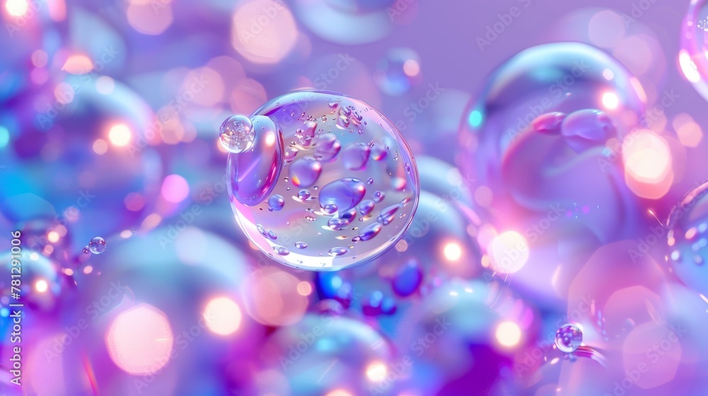 Poster a holographic background made up of floating liquid blobs, soap bubbles, and metaballs......