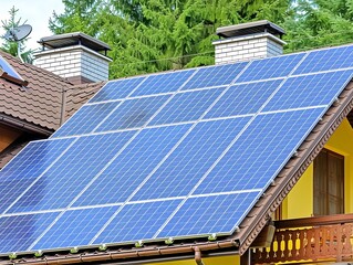 Photovoltaic panel on the roof of the house, solar panner concept