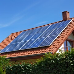 Photovoltaic panel on the roof of the house, solar panner concept