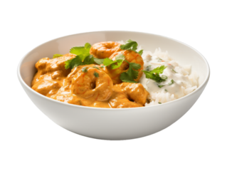 Coconut Curry Shrimp isolated on transparent png background. Generative ai