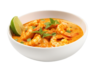 Coconut Curry Shrimp isolated on transparent png background. Generative ai