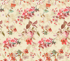ALL OVER DESIGN . FLOWER ALL OVER. digital printing textile pattern wallpaper colorful flower with watercolor background-illustration