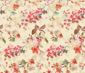 ALL OVER DESIGN . FLOWER ALL OVER. digital printing textile pattern wallpaper colorful flower with watercolor background-illustration