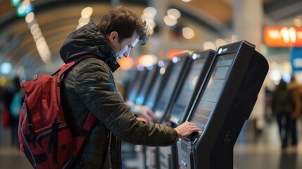 A passenger using an automated passport control kiosk for expedited clearance. 