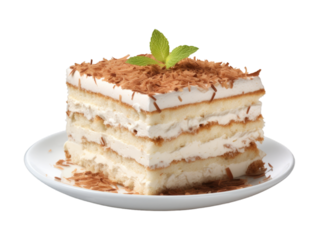 Coconut Tiramisu isolated on transparent png background. Generative ai