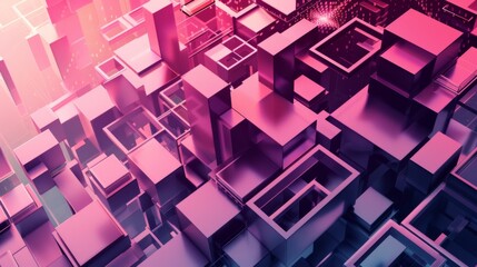 Abstract Futuristic Cityscape in Pink and Blue Hues.
