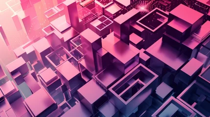 Poster Abstract Futuristic Cityscape in Pink and Blue Hues. © Oksana Smyshliaeva