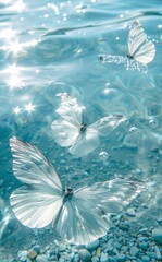 Fototapeta na wymiar White butterflies floating on the sea