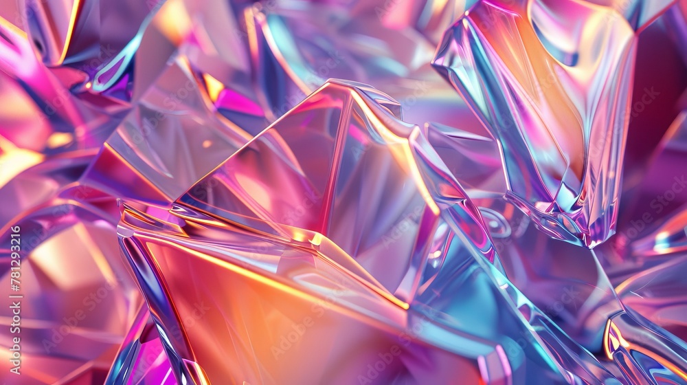 Poster 3d rendering of abstract geometric crystal background with iridescent texture.