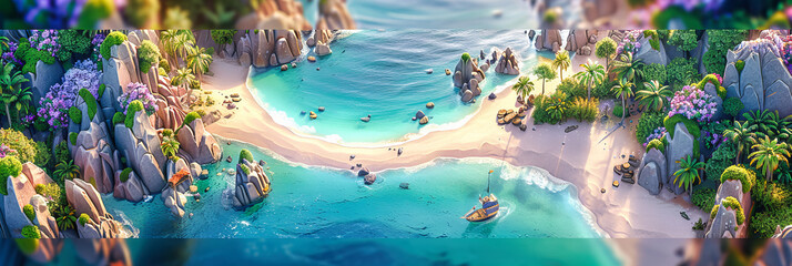 The Rush of Waves Approaches a Tropical Shore, Under the Gaze of a Summer Sun, in a Landscape Brimming with Adventure - obrazy, fototapety, plakaty