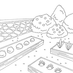 Market garden graphic black white landscape sketch illustration vector 
