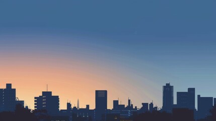 Serene Sunset Skyline Silhouette with Colorful Dusk Gradient.