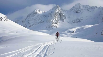 Fototapeta na wymiar A person skiing down a pristine mountain slope. 