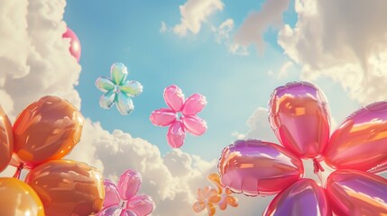 Colorful Balloon Flowers Adrift in a Sunny Sky.