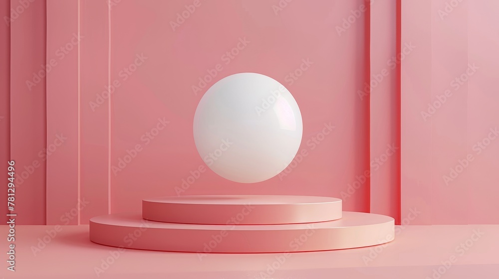 Poster cosmetic product display background with floating white sphere...