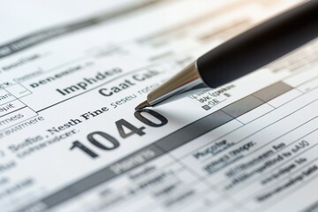A pen is placed on top of a 1040 tax form, ready for filling out.