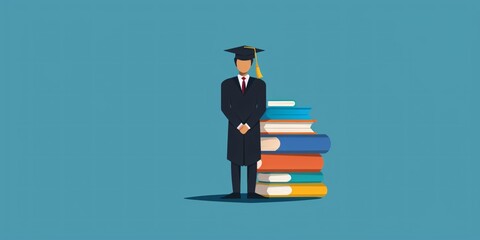  Illustration of a man in graduation hat and gown, holding diploma, celebrating academic achievement.