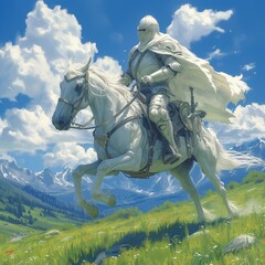 Fototapeta na wymiar The white knight on horseback