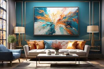 Interior of luxury home, art deco modern trendy living room, illustration
