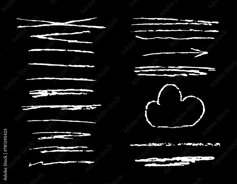 Poster set of textures and doodles with grunge from a pencil. brushes and marker. stripe and underline. squ