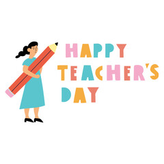 Happy teacher's day. Banner. Vector illustration. Hand drawn design on white background.