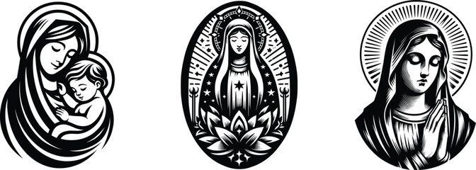 Set of virgin mary, Christianity symbol, vector illustration.