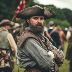 Fototapeta premium Transport yourself to another era with this striking image of a historical reenactment, bringing the past to life.