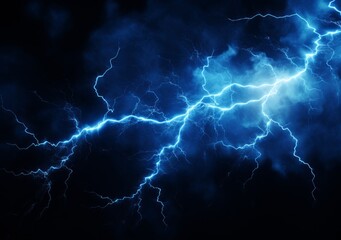 Powerful electric lightning strike in dark