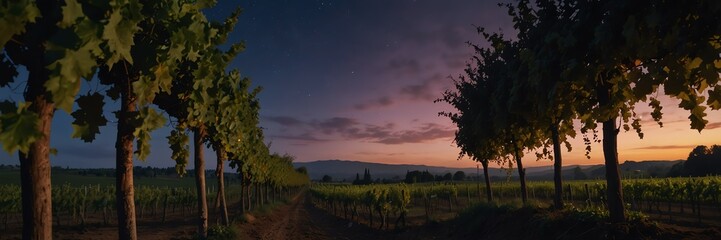 summer time in vineyard night panoramic wide angle from Generative AI