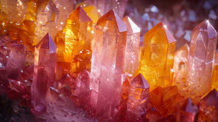 Close-up of a group of colorful crystals of amethyst