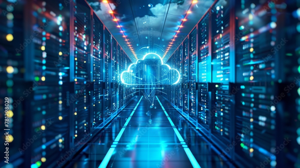 Aufkleber cloud computing with automated processes, highlighting the efficiency of cloud services