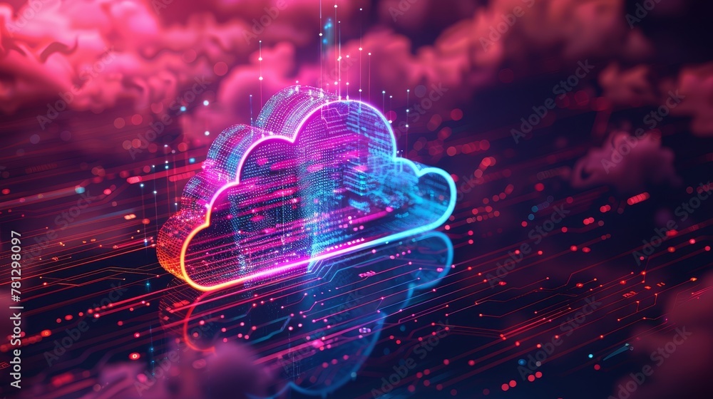 Poster cloud computing with virtualized resources, showcasing the flexibility of cloud services