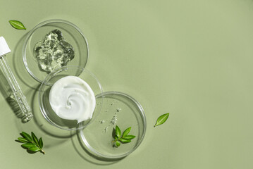 Natural skin care and green leaves