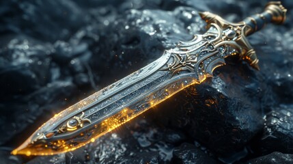 This is a gorgeous fantasy sword - a 3D digital illustration. - obrazy, fototapety, plakaty
