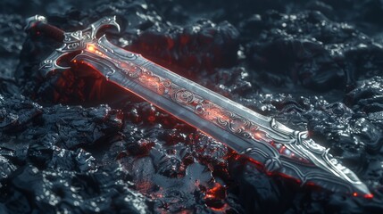 Stunning fantasy sword - 3D digital illustration... - obrazy, fototapety, plakaty