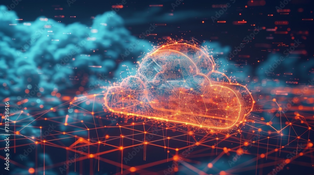 Poster cloud networking: illustration of a cloud server with interconnected network nodes