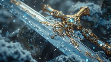 Digital illustration of a fantastic fantasy sword in 3D... - obrazy, fototapety, plakaty