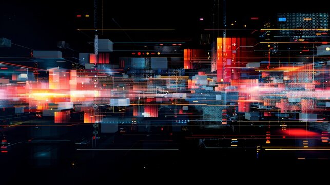 data security measures, with isometric elements arranged in a visually striking composition against a black background