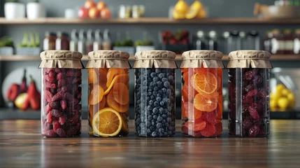 Fotobehang Creating a visually appealing and functional mockup design for dried fruit packaging that highlights freshness and quality of contents. © ChubbyCat