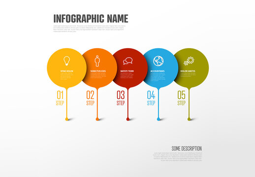Big circle droplets items as steps in color progress infographic template layout design