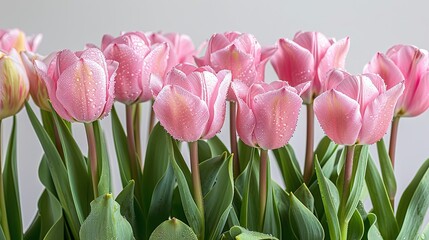 Morning Dew Pink Tulips Garden Awakening