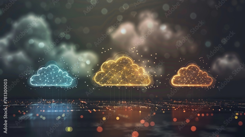 Poster hybrid cloud integrated into a network infrastructure, with public and private clouds connected