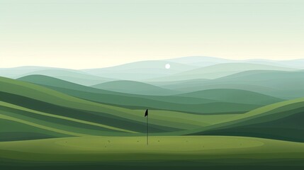 Serene Golf Course Landscape at Twilight with Rolling Hills.